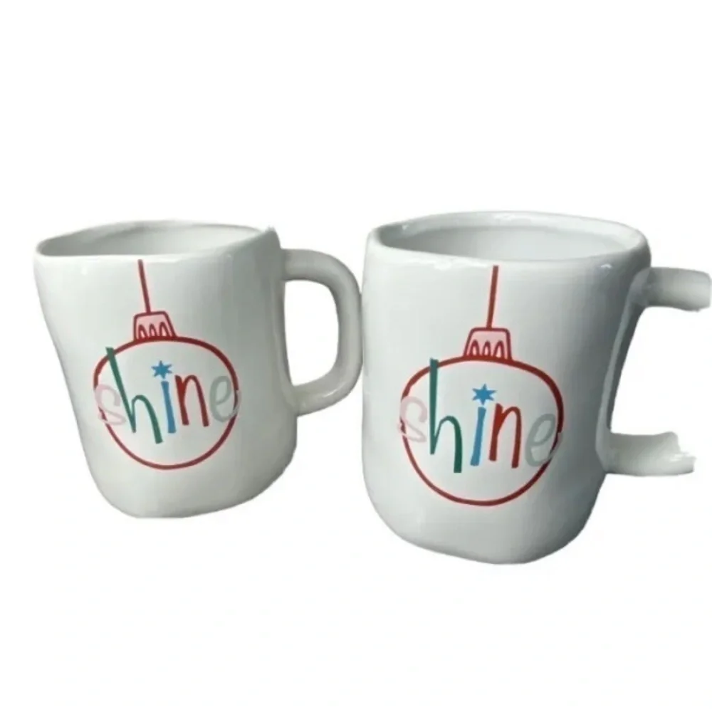 PIER 1 Set Of Two SHINE Holiday Christmas Ornament Coffee Cup Mug NWT, Retired